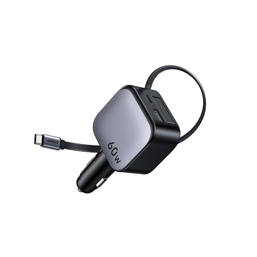 Ugreen Nexode 60W Cargador para Auto con Cable Retractil USB C + USB A+ USB C (55212B)